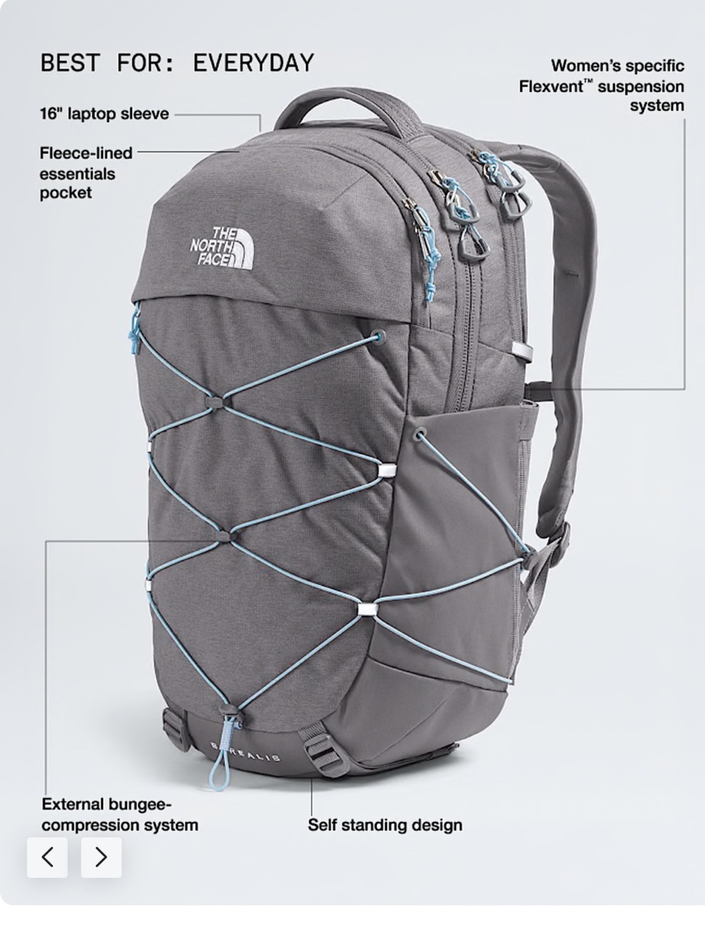 The North Face Gray Backpack with Light Blue Bungee Flexvent - Picture 4 of 17